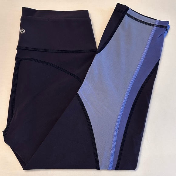 Lululemon Mix & Mesh Crop *21”,Midnight Navy/Moroccan Blue/Light Horizon, Size 6 - Picture 6 of 11